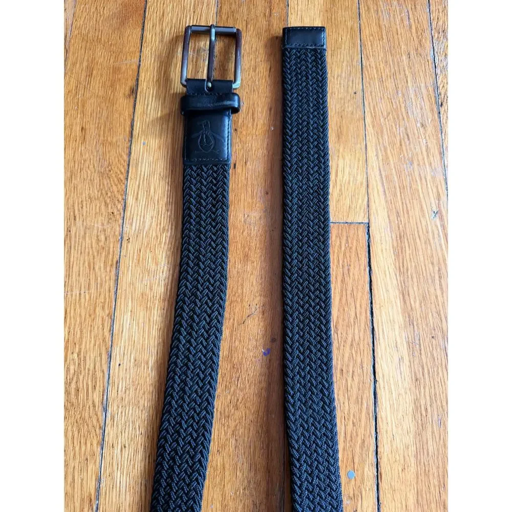 Original PENGUIN Black Stretch Woven Belt w/Leather Trim sz 36